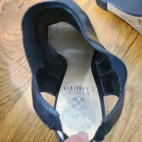 Vince Camuto Black Leather Wedge Open Toe Bootie Shoes Size 8.5 - Picture 9 of 11